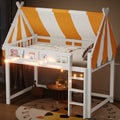 Twin Full Loft Bed With Canopy Led Lights Bookshelf And Open Play Space