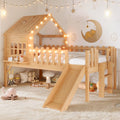Twin Full Loft Bed With Slide Star Moon Led Lights Playhouse Design No Box Spring