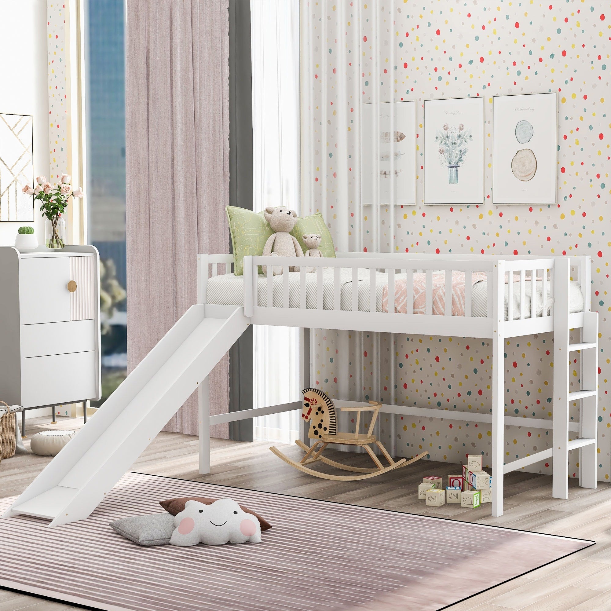 Twin Full Low Loft Bed With Slide Ladder Removable Design