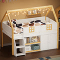 Twin Full Low Loft Bed With Step Staircase Shelves Cabinets And Led Lights