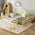 Twin Full Montessori Floor Bed With Safety Fence Wood Kids Floor Bed For Boys Girls