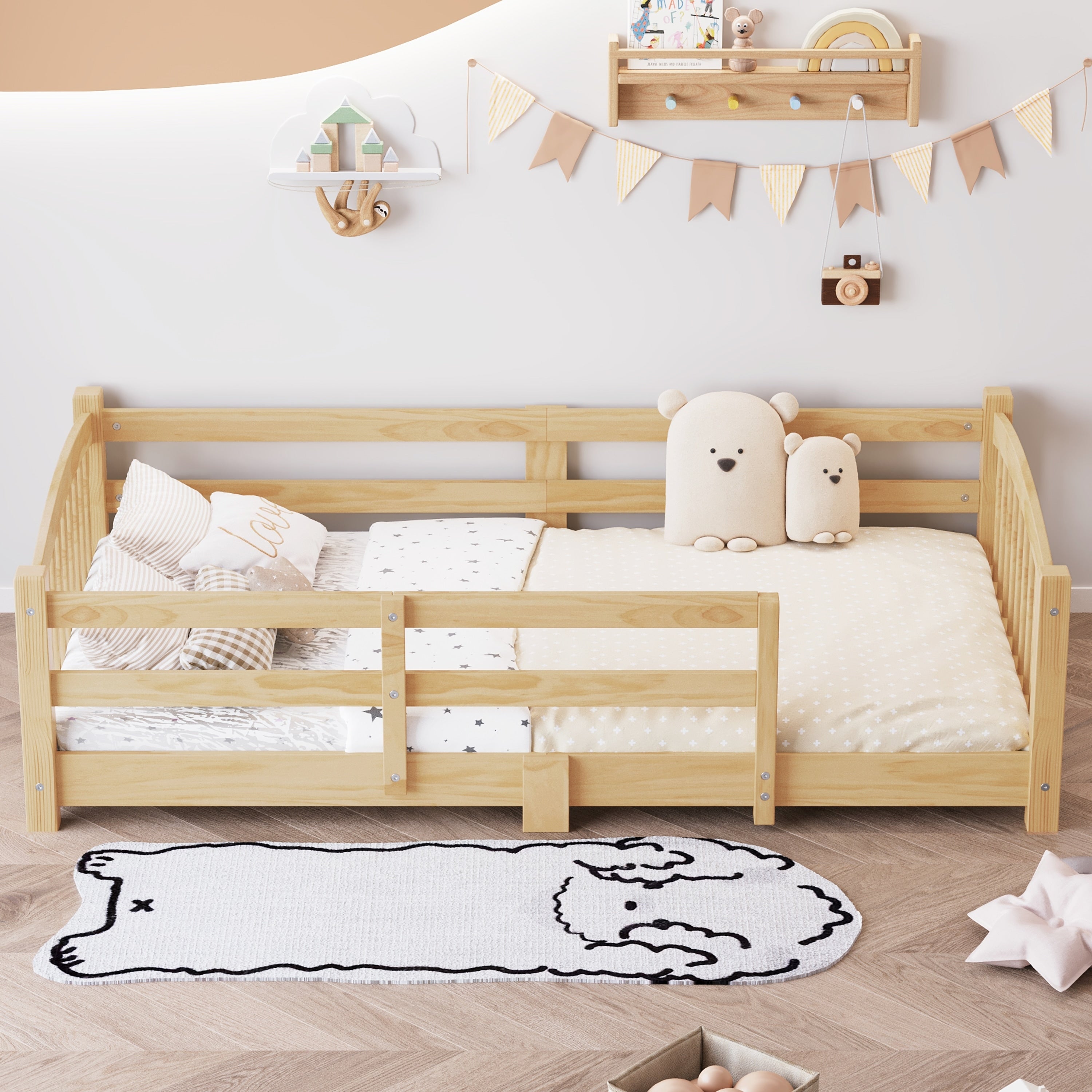 Twin Full Montessori Floor Bed With Safety Guardrails Easy Assembly