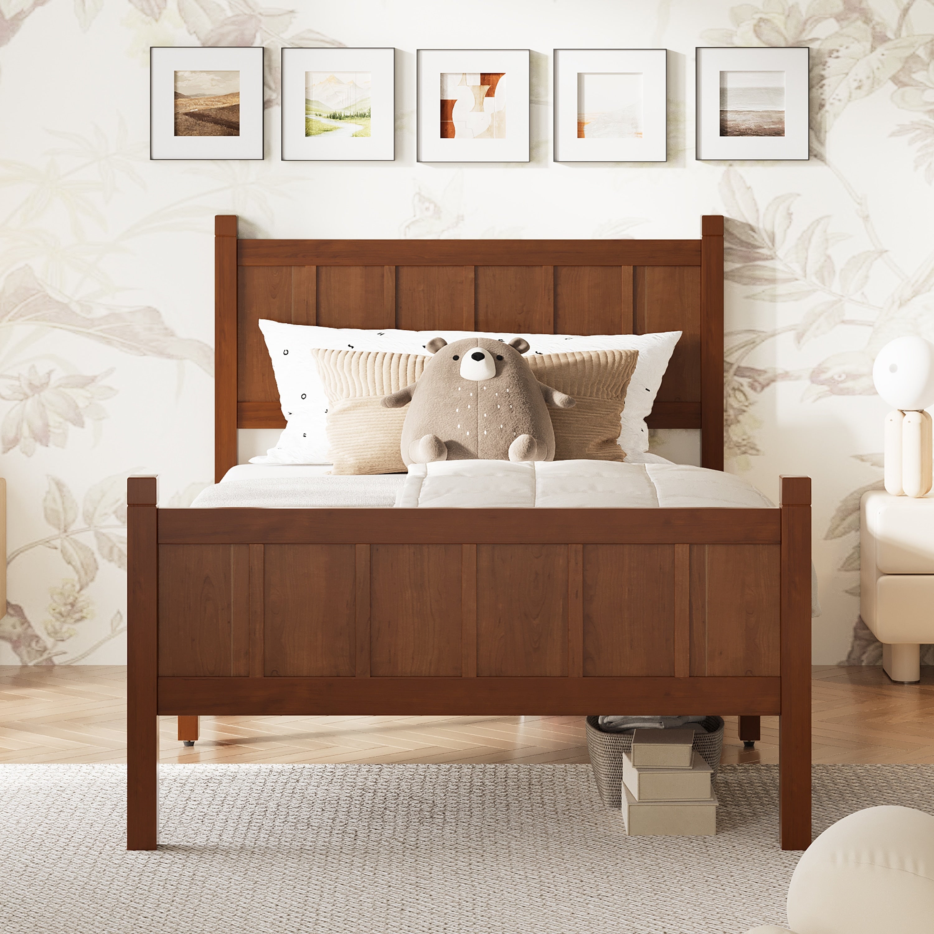 Twin Full Queen Platform Bed With Headboard And Footboard Wood Grain Finish