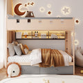 Twin Full Size Castle Bunk Bed With Led Light 2 Drawers Shelf