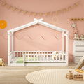 Twin Full Size House Bed With Roof Fence Sturdy Pinewood Frame