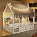 Twin Full Size Montessori House Bed With Tent Lights Storage Shelves