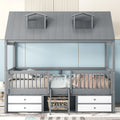 Twin Full Size Wood House Bed Frame With Skylights And Storage