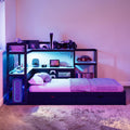 Twin Gaming Daybed With Desk And Led Lights Storage Drawers Charging Station Bookcase Headboard Bed Frame