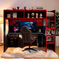 Twin Gaming Loft Bed With Desk Led Lights And Charging Station Wooden Loft Bed With Storage