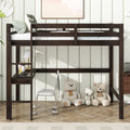 Twin High Loft Bed Rubber Wood Loft Bed With Safety Guardrail Built In Desk Ladder Espresso