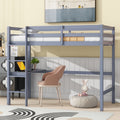 Twin High Loft Bed Rubber Wood Loft Bed With Safety Guardrail Built In Desk Ladder Grey