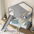 Twin House Bunk Bed With Slide Storage Shelves Solid Wood Childlike Design Window