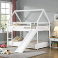 Twin House Bunk Bed With Slide And Ladder Kids Wooden Bunk Bed Frame With Guardrails Pine Wood And Mdf
