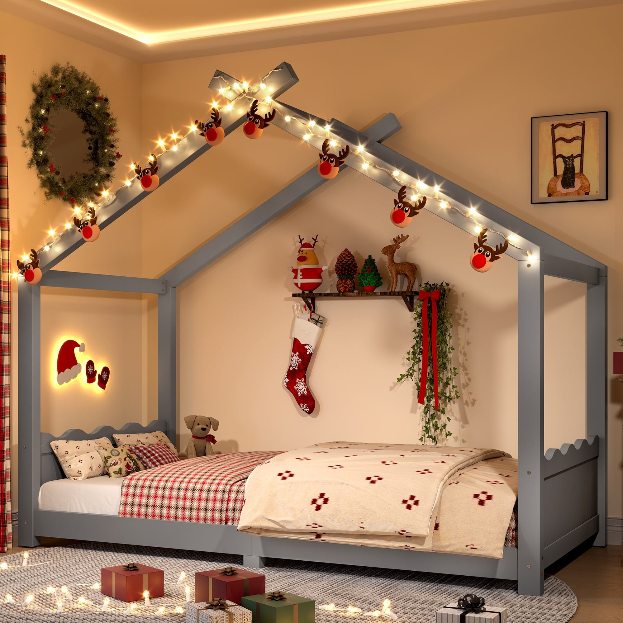 Twin House Floor Bed With Support Slats Solid Wood House Bed Frame For Kids No Box Spring Needed