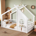Twin House Floor Bed With Window And A Small Shelf Solid Wood Floor Bed With House Shaped Roof No Spring Box Needed