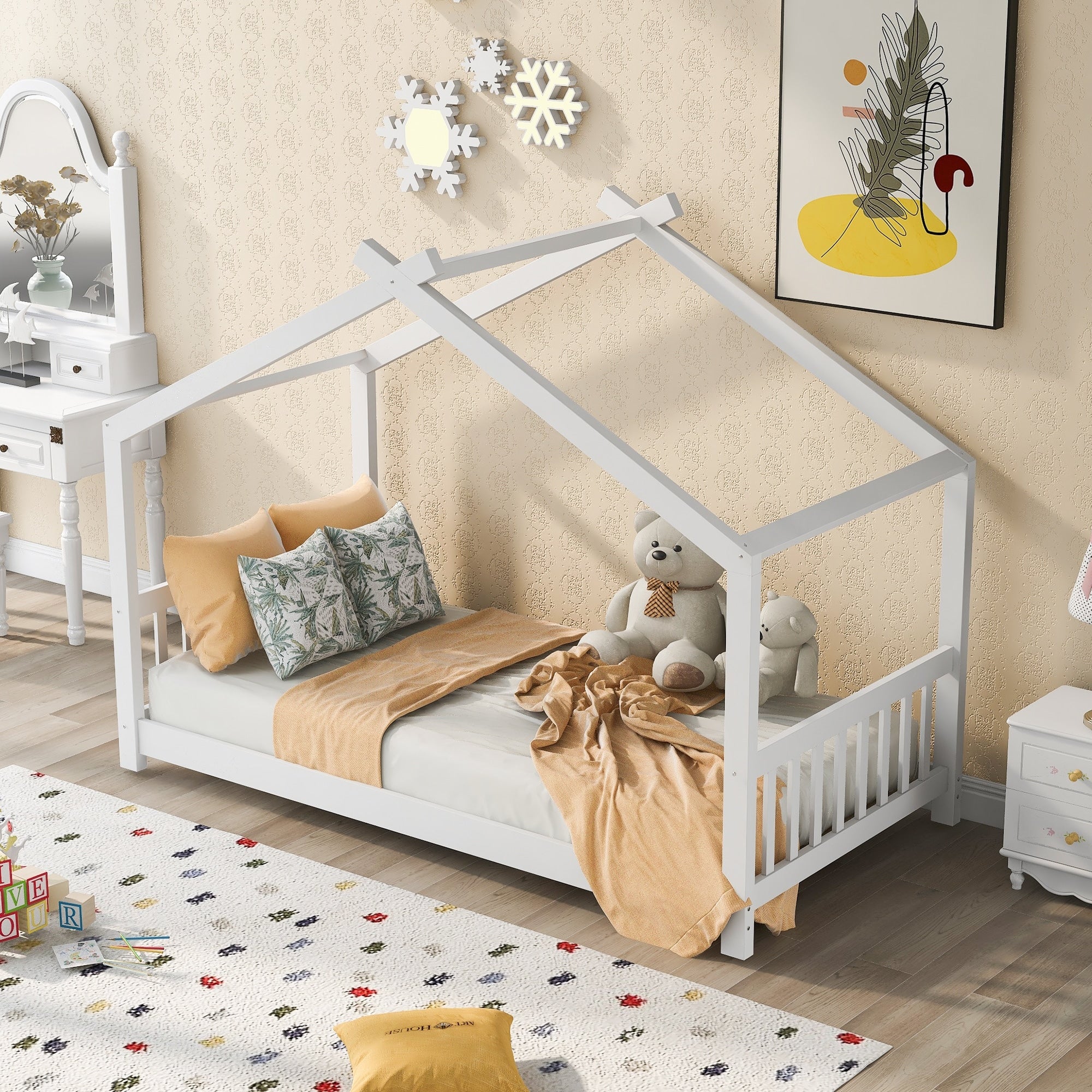 Twin House Platform Bed With Roof Headboard Safe Play Design