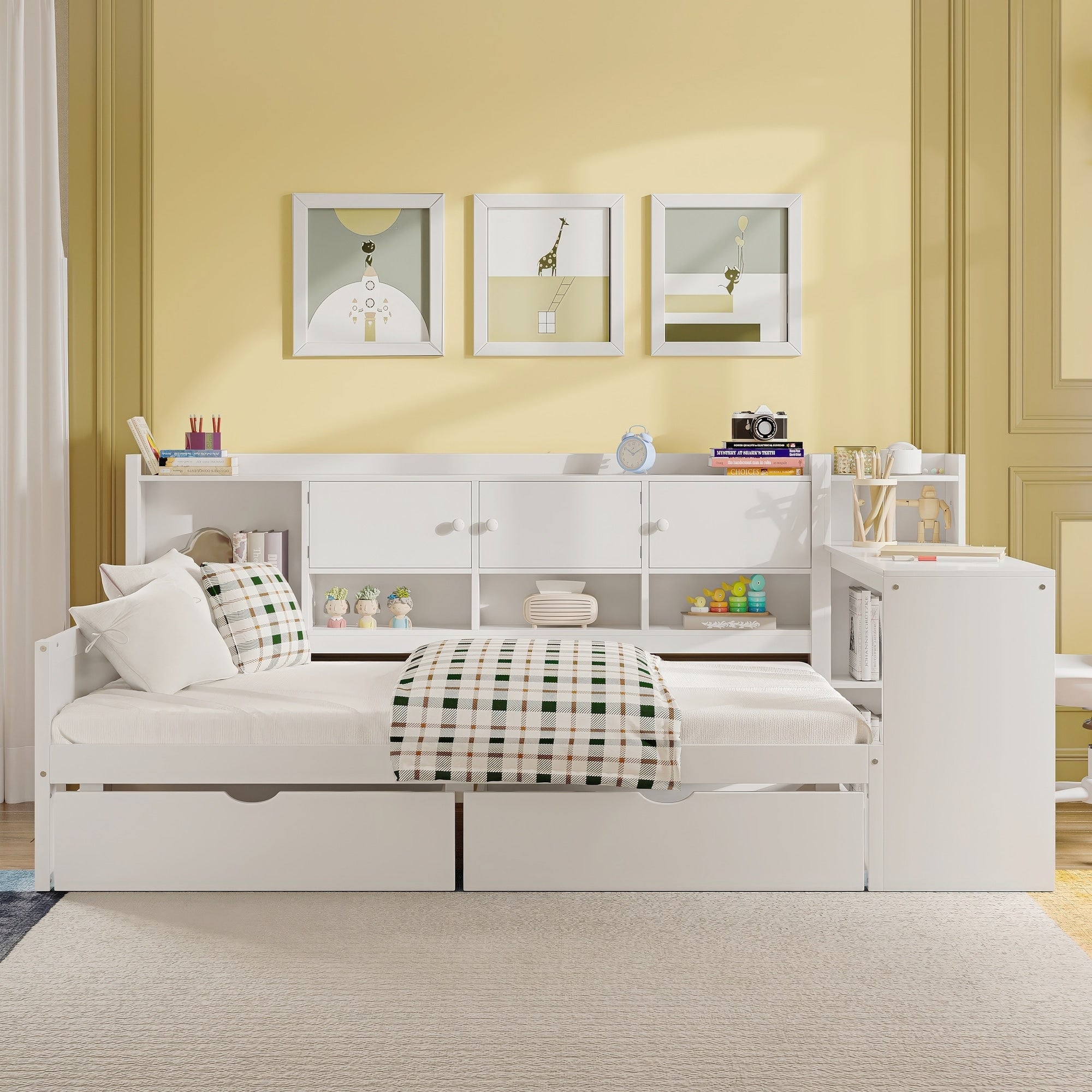 Twin L Shape Daybed With Storage Cabinets And Drawers