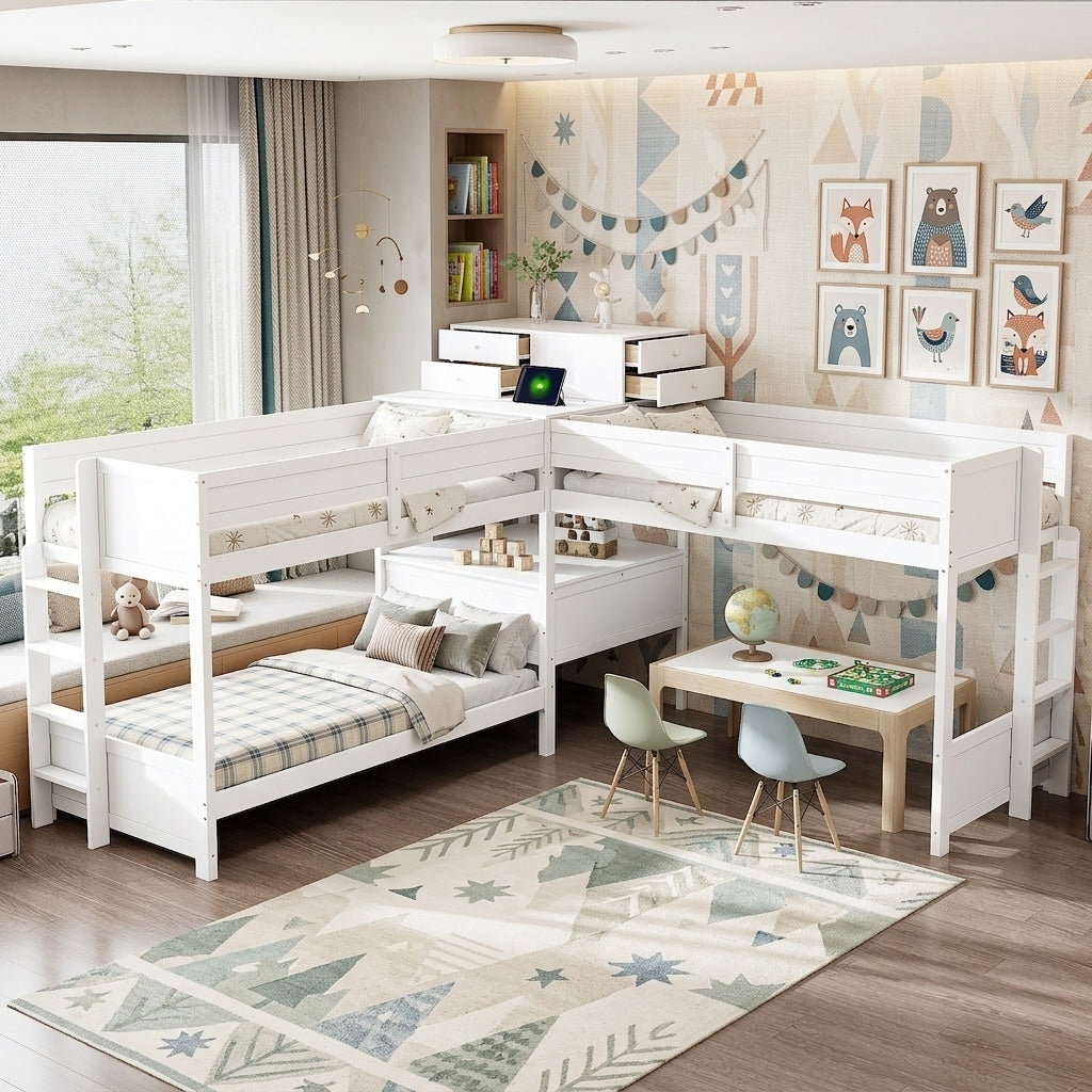 Twin L Shaped Bunk Bed With Desk 4 Drawers Usb Power Station By Harper Bright Designs