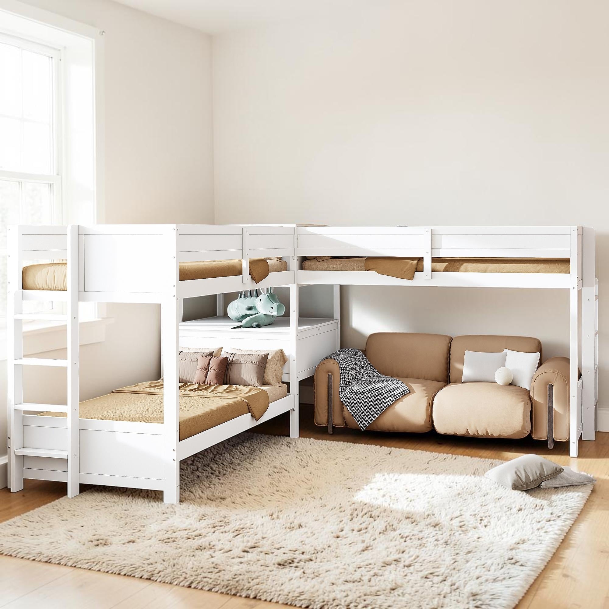 Twin L Shaped Bunk Bed With Desk Drawers And Usb Ports 3 Bed Wooden Bunk Bed With Storage