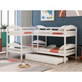 Twin L Shaped Bunk Bed With Trundle Solid Pine Wood Convertible Beds