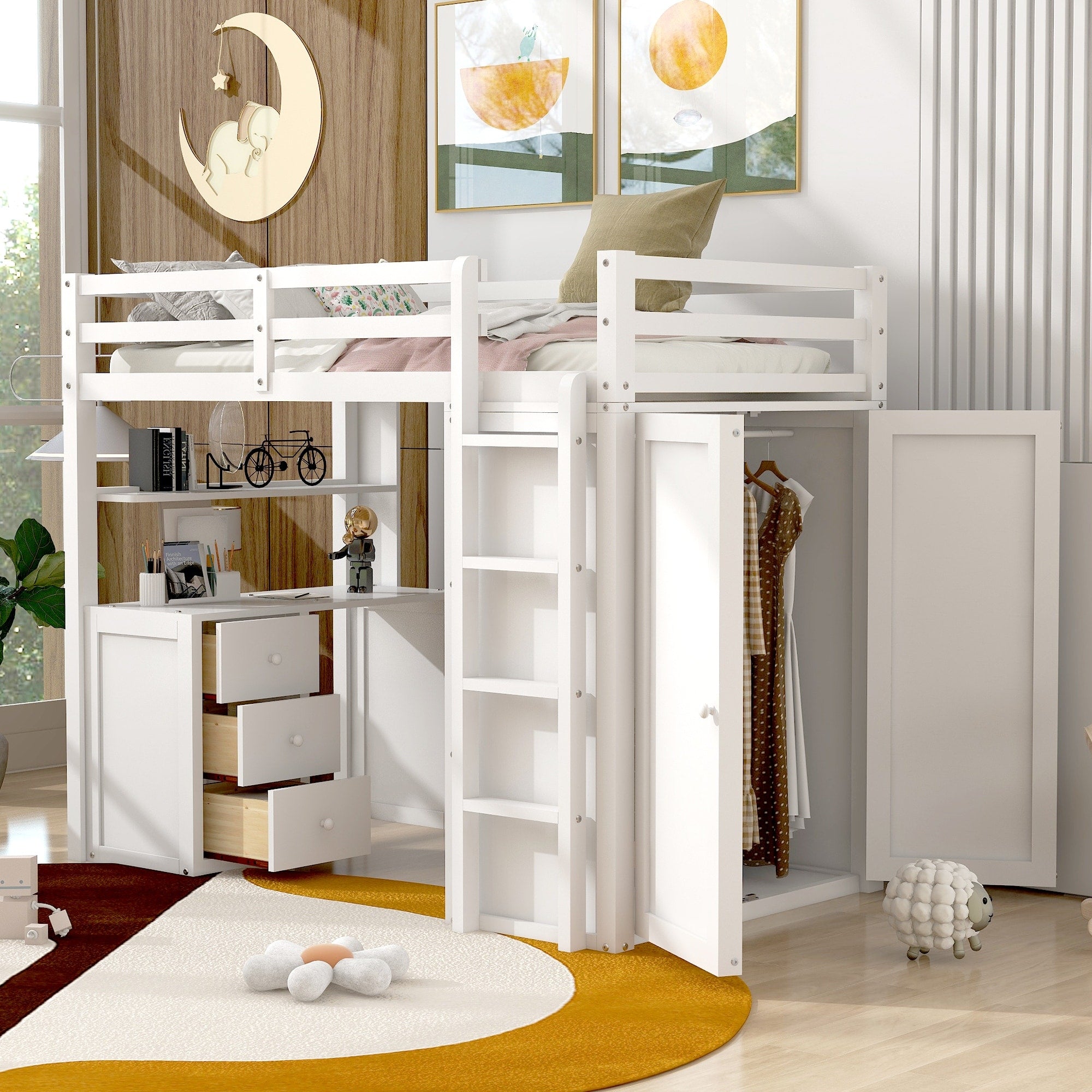 Twin Loft Bed With Desk Drawers Wardrobe Maximized Space