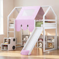 Twin Loft Bed With Slide And Ladder House Bed Frame With Tent And Storage Shelves Wood Kids Loft Bed