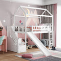 Twin Loft Bed With Slide Storage Drawers And Playhouse Design
