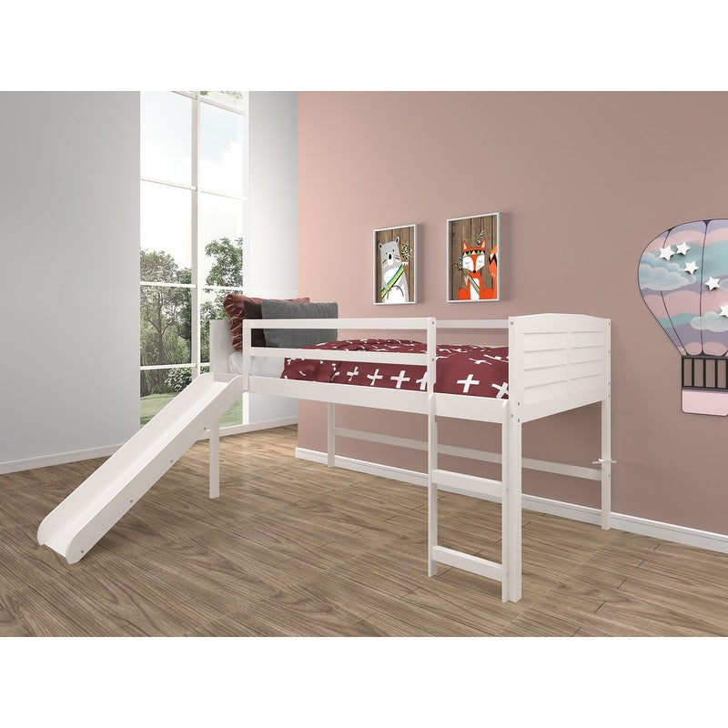 Twin Louver Low Loft With Slide In White