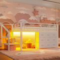 Twin Low Loft Bed With Multi Storage Spaces Including Fabric Drawers Fabric Shelves Beside The Bed Storage Stairs