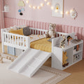 Twin Low Loft Bed With Slide Movable Bookshelf Guardrails For Kids