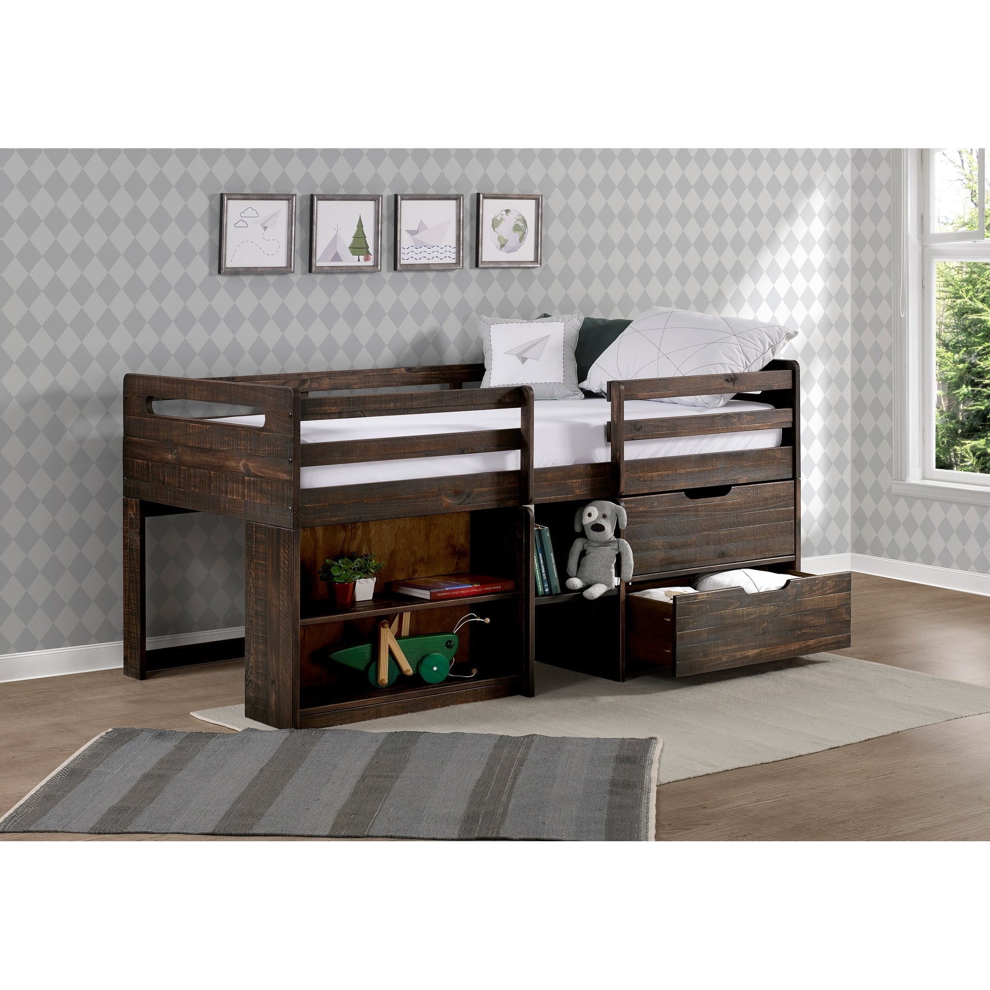 Taylor Olive Hyacinth Rustic Twin Low Loft Wood Bed