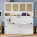 Twin Murphy Bed With Rattan Style Top Cabinet Open Storage Shelf Built In Light Usb By Harper Bright Designs