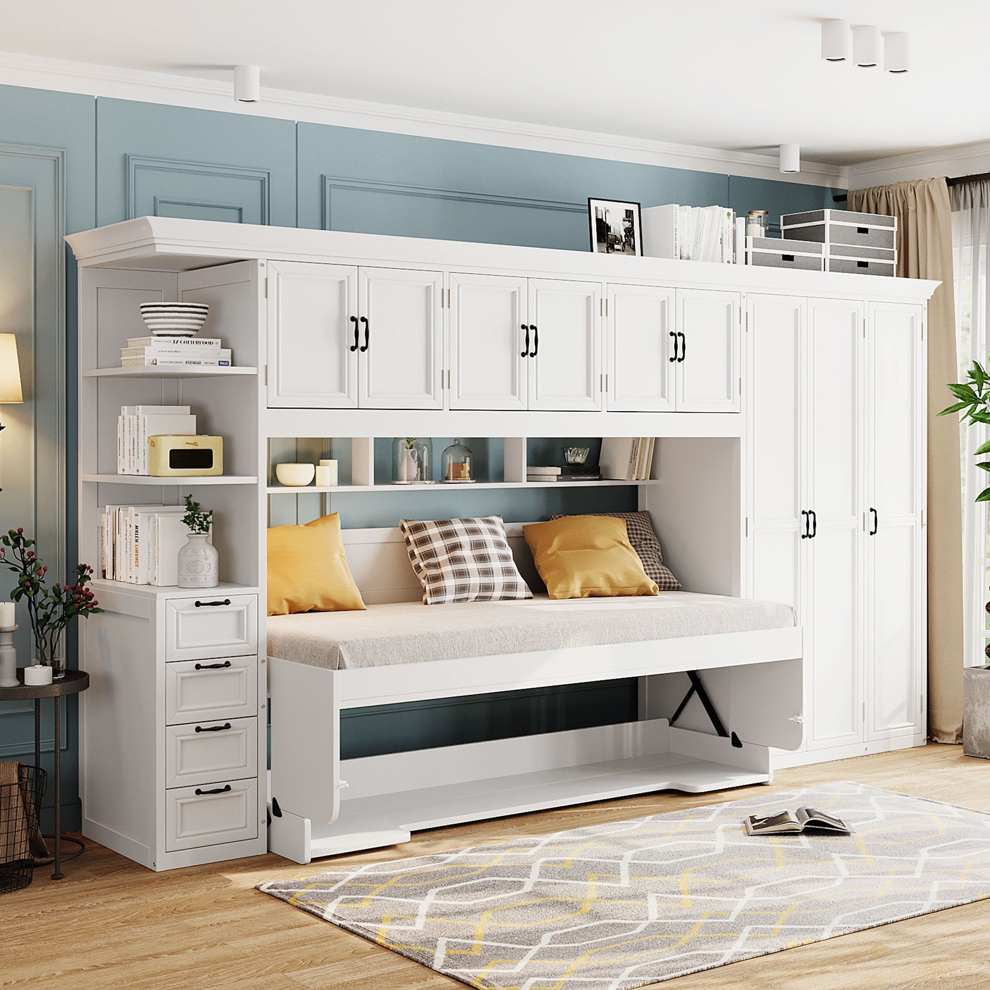 Twin Murphy Bed With Wardrobe Cabinet And Desk For Small Spaces