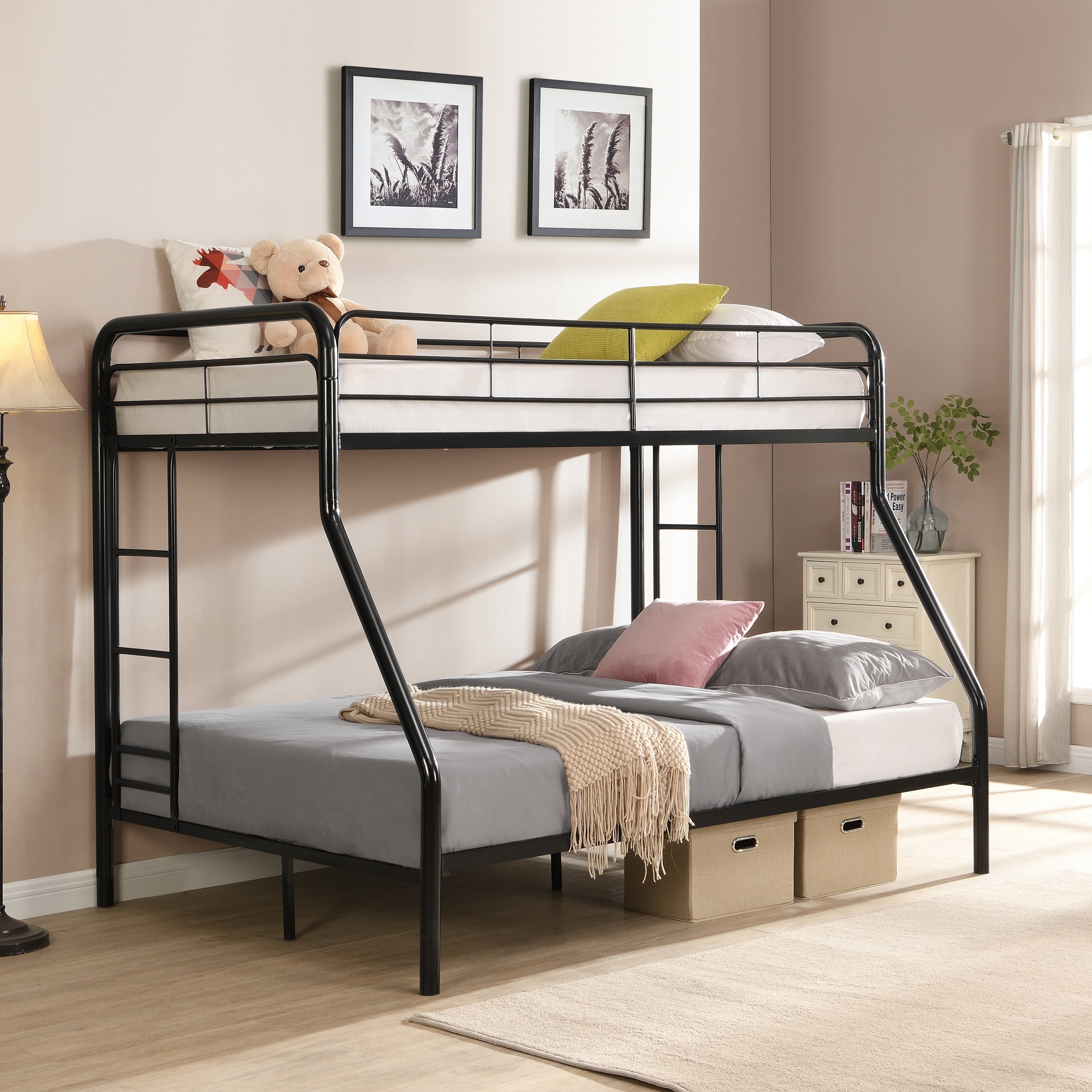Twin Over Full Metal Bunk Bed No Box Spring Needed Large Under Bed Storage Easy Assemble