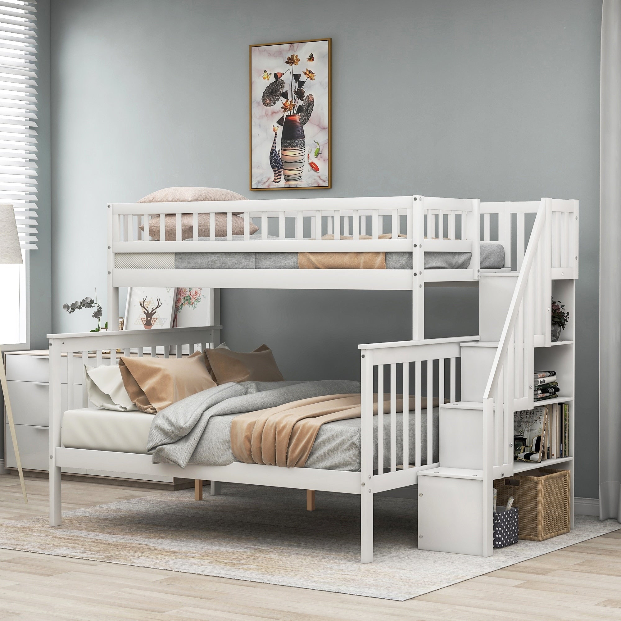 Twin Over Full Bunk Bed With Storage Ladder Guardrails