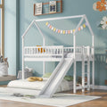 Twin Over Full House Bunk Bed With Slide Ladder Guardrail