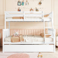 Twin Over Full Rubber Wood Bunk Bed With Trundle Convertible Ladder And Guardrail Detachable Convertible Bed