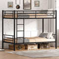 Twin Over Twin Bunk Bed Metal Frame Black Finish Ladder Guardrail