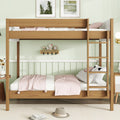 Twin Over Twin Bunk Bed With Boucle Upholstered Headboard And Footboard Ladder Safety Guardrails