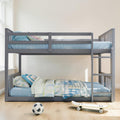 Twin Over Twin Bunk Bed With Ladder Solid Wood Frame Safety Guardrails Space Saving Kids Bed