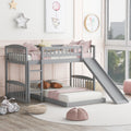 Twin Over Twin Bunk Bed With Slide And Ladder Solid Pine Wood Frame