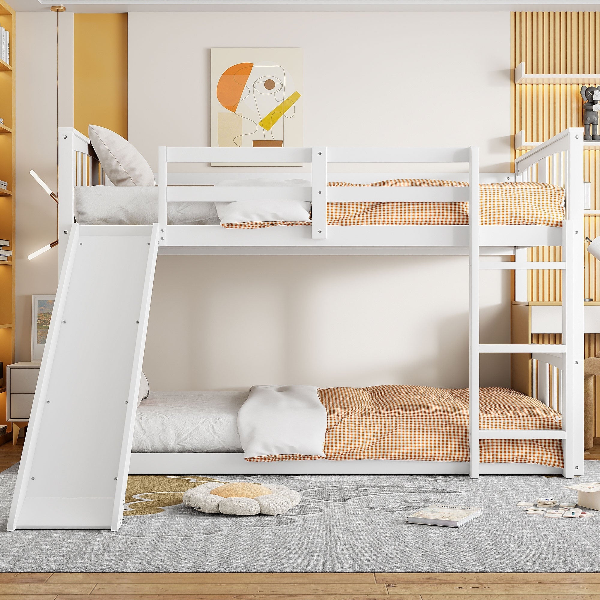 Twin Over Twin Bunk Bed With Slide And Ladder In Solid Pine
