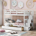 Twin Over Twin Bunk Bed With Stairs And Three Storage Drawers