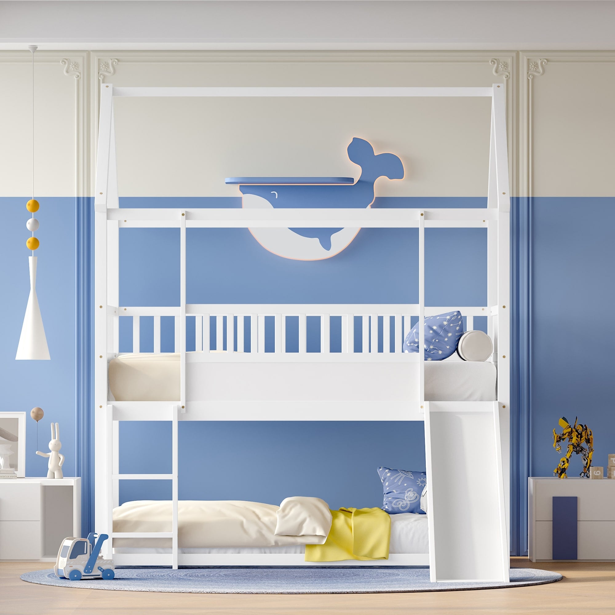 Twin Over Twin Bunk Bed With Tent Wooden Kids Bunk Bed With Fun Canopy Design For Boys And Girls