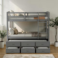 Twin Over Twin Bunk Bed With Trundle And 3 Drawers Wooden Bunk Bed With Ladder And Safety Rails Space Saving