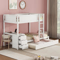 Twin Over Twin Bunk Bed With Trundle Desk Storage Usb Outlets