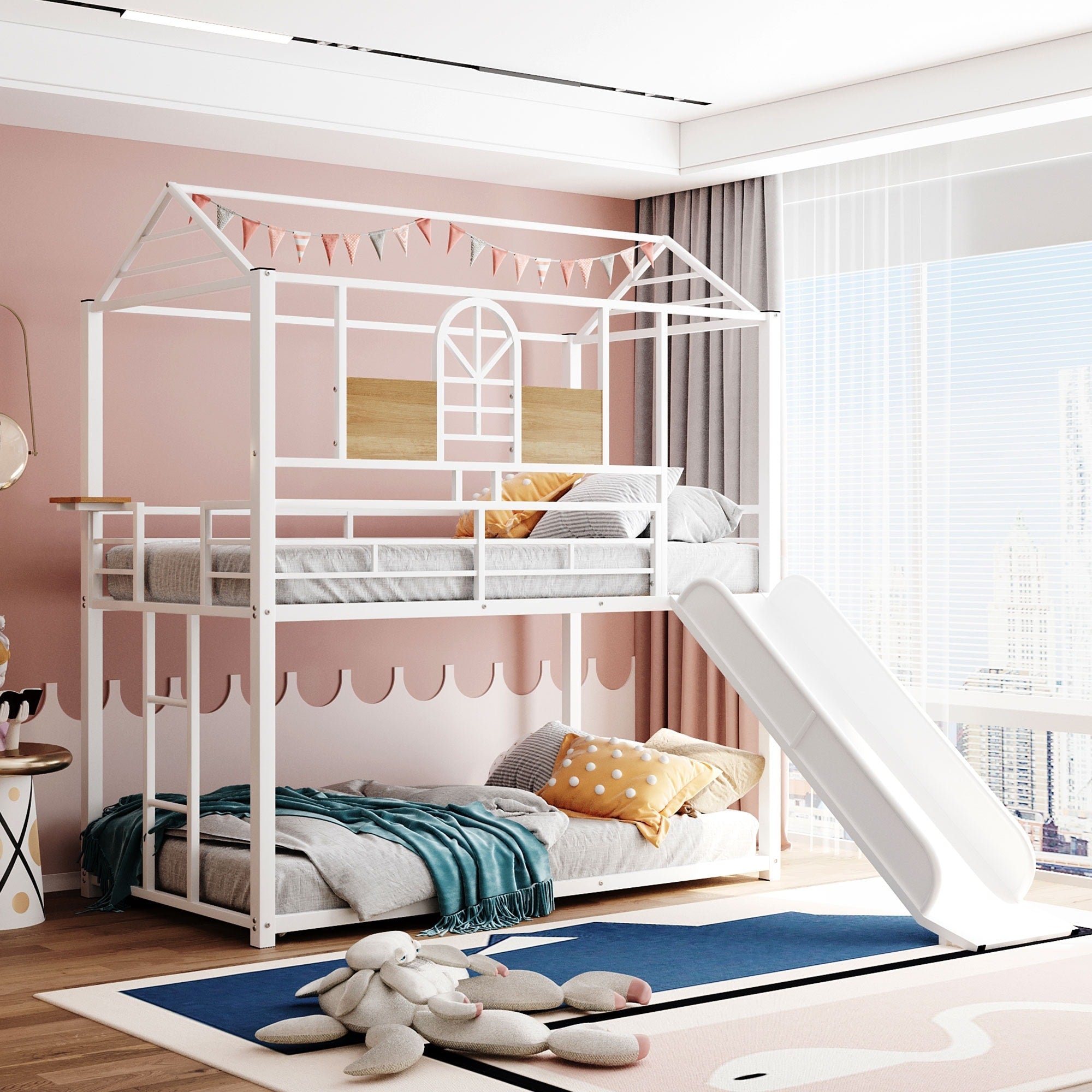 Twin Over Twin Metal Bunk Bed Metal Housebed With Slide