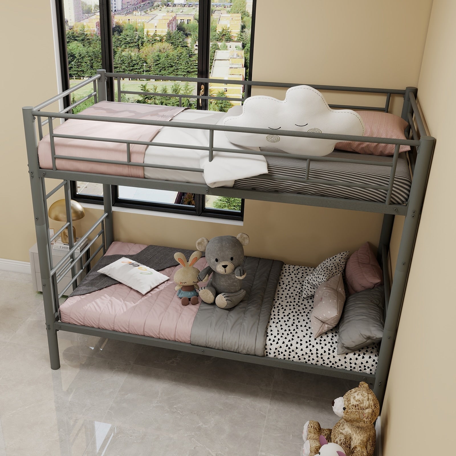 Twin Over Twin Metal Bunk Bed For Kids Boys Girl