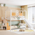 Twin Over Twin Metal Bunk Bed Metal Housebed With Slide And Storage Stair