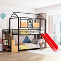 Twin Over Twin Metal House Bunk Bed With Slide Storage Stairs